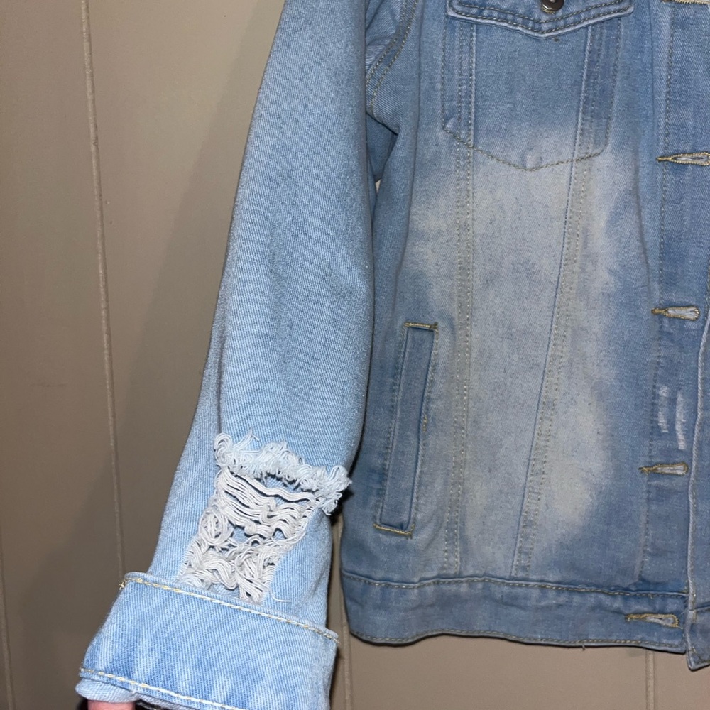 Ina Light Blue Distressed Jean Jacket - Picture 7 of 10
